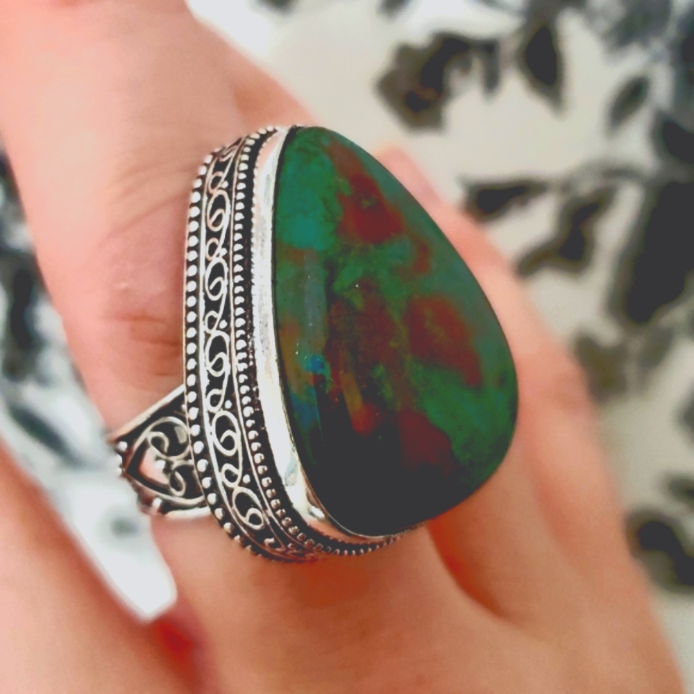 New Huge Bloodstone 925 Silver Ring.
